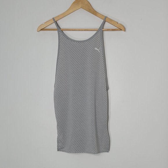 Puma Women's Gray & White Striped Sleeveless Thin Strap Tank Top Size M - Picture 1 of 10